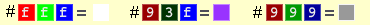 formando cores, fff=branco, 93f=violeta, 999=cinza